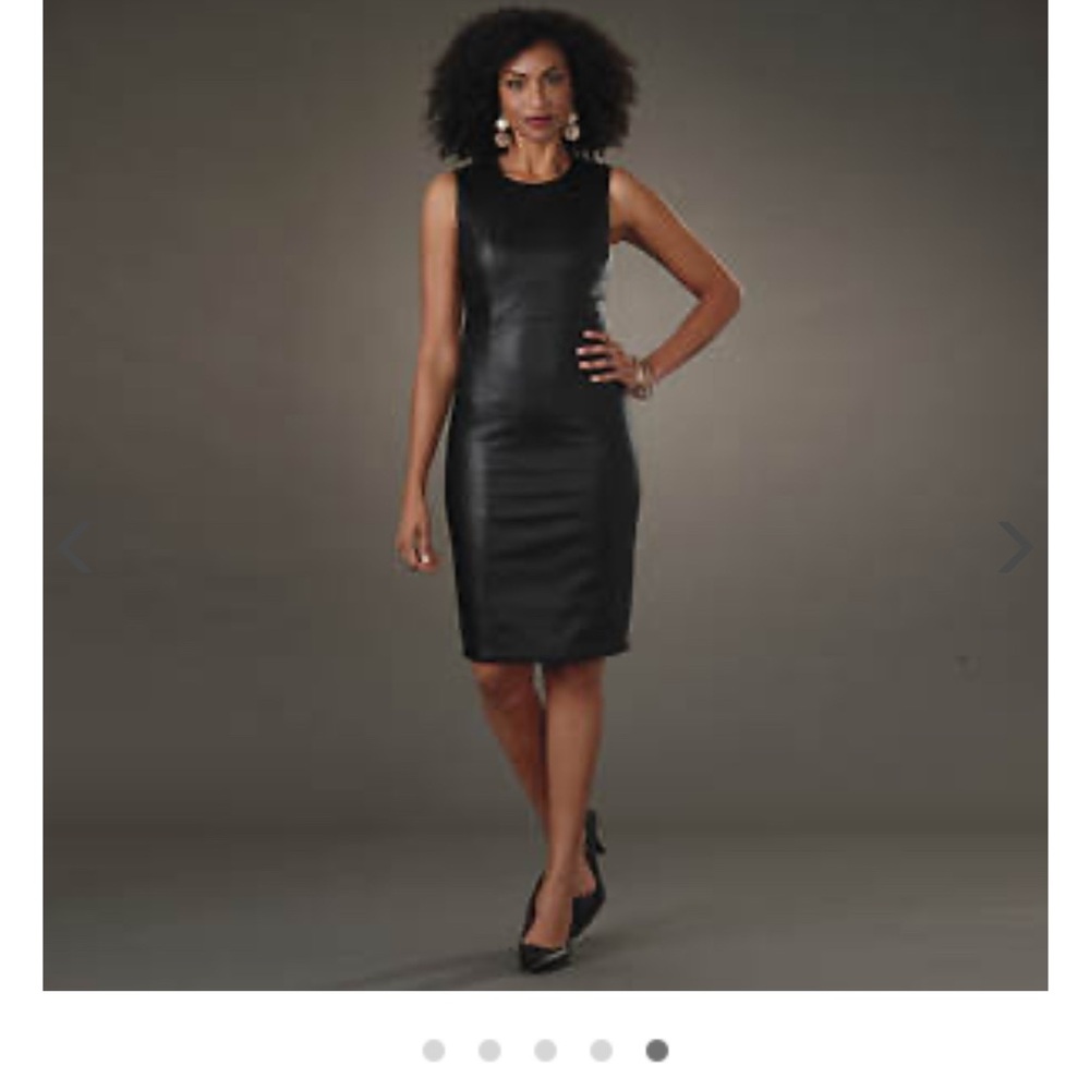 beautiful dress, faux leather 
wear w a jacket/ blazer or a long sleeve under